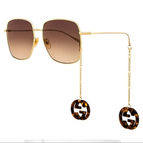 ✨️GUCCI GOLD GG    GOLD GRADIENT SUNGLASSES WITH DETACHABLE GG LOGO CHAIN NEW✨️ - Picture 4 of 5